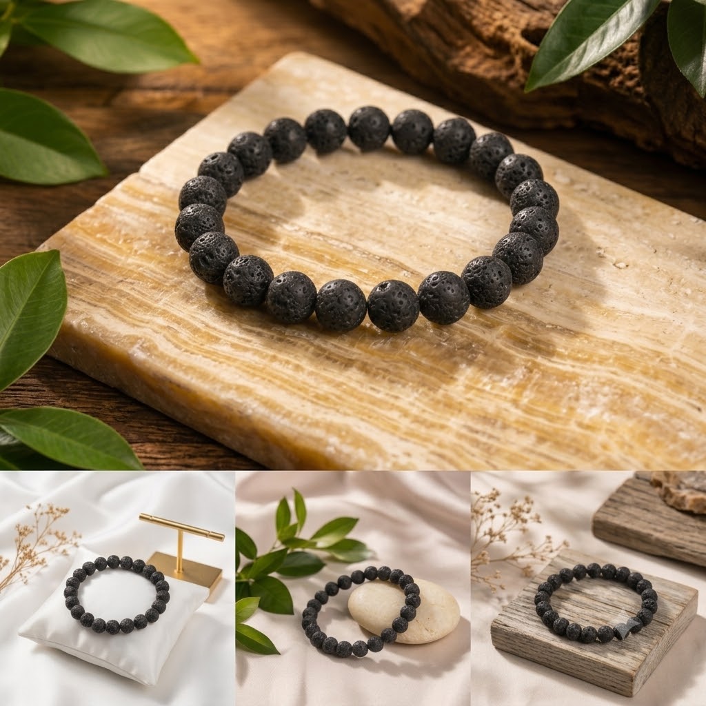 Bracelet en Perle de Pierre Volcanique