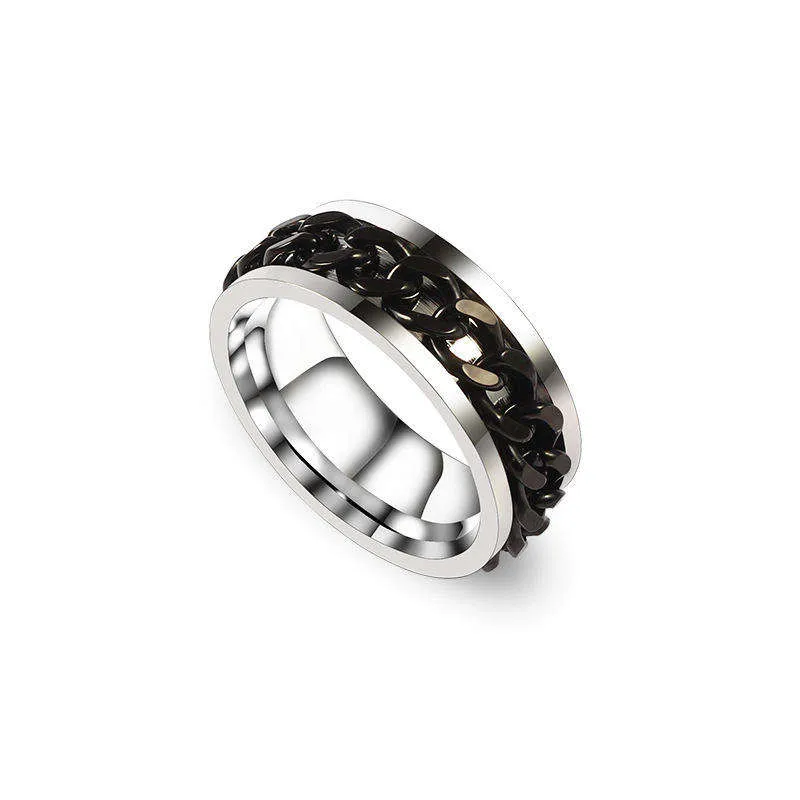 Bague en acier avec chaine couleur noire